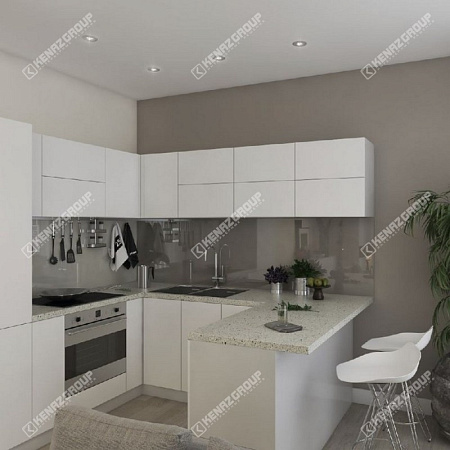 Фото белой кухни скинали из стекла