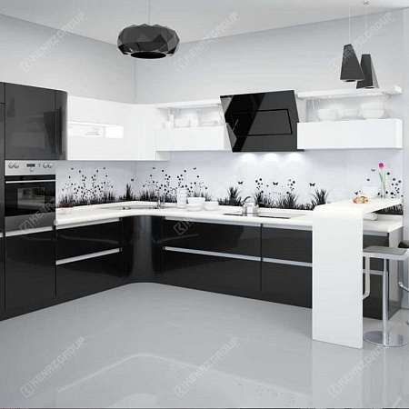 Фото - Скинали из стекла для бело-черной кухни  от KenazGroup.pro